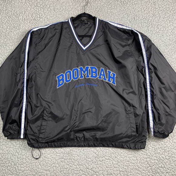 Boombah Warm Up Nylon Pullover Mens XL Black V-Neck Windbreaker Blue Stripe - Picture 1 of 10
